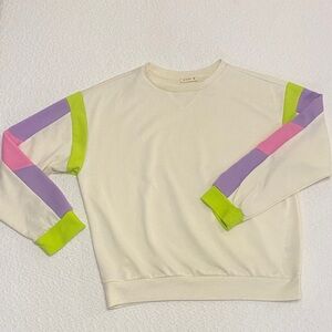 Kori Cream Sweater with Green, Pink, and Purple Accents